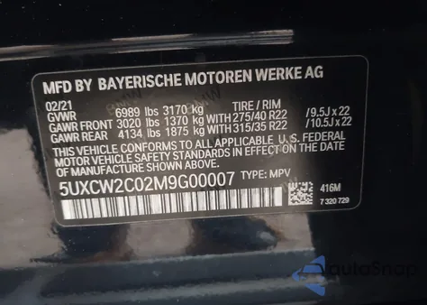 2021 BMW X7 xDrive40I from USA, damaged, VIN 5UXCW2C02M9G00007
